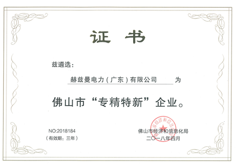 赫茲曼電力入選佛山首批“專精特新”企業(yè)！可喜可賀！